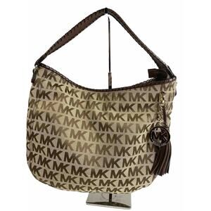 Lrg Michael Kors Signature Tan Brown Shoulder Bag Braided Leather Handle Tassel